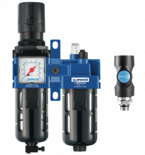 ALTO 2 - Filtro regulador lubricador 2 bloques con manómetro y fijación con enchufe rápido de seguridad prevoS1